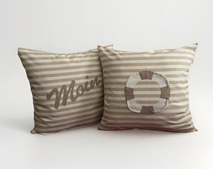 1 Maritime Kissenhülle, Kissenbezug, Landhausstil Kissenhüllen, Dekokissen *Moin* beige/weiß gestreift