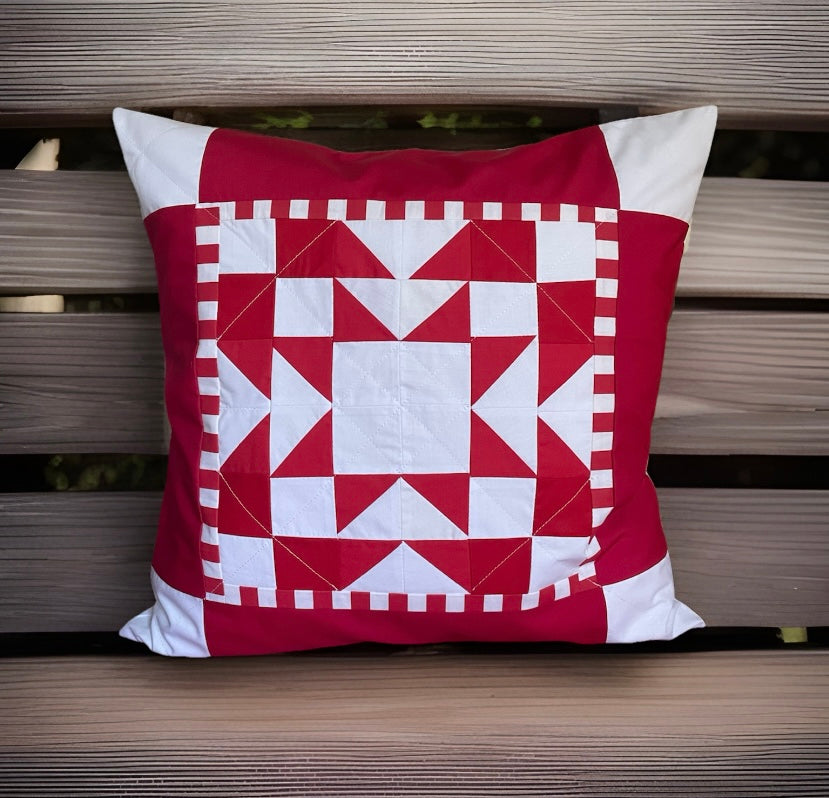 Patchwork Kissenhülle, Landhausstil Kissenbezug, rot/weiß 50x50cm