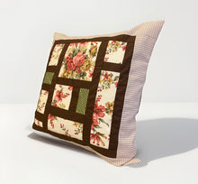 Lade das Bild in den Galerie-Viewer, Patchwork Kissenhülle, Landhausstil Kissenbezug, braun /beige/grün 50x50cm

