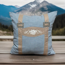 Load image into Gallery viewer, 1x country house style cushion cover, cushion cover, farmhouse decorative cushion * suspenders * blue/beige
