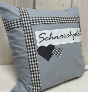 Landhausstil Kissenhülle * Kissenbezug * Dekokissen * Schnarchplatz* grau 40x40cm.
