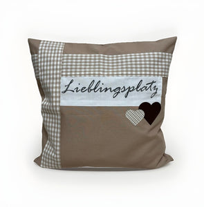 Landhausstil Kissenhülle * Kissenbezug * Dekokissen beige/weiß * Lieblingsplatz * 40x40cm.