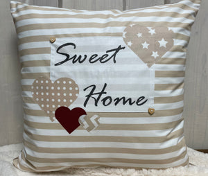 1x Landhausstil Kissenhülle * Kissenbezug * Dekokissen * Sweet Home * beige/weiß gestreift