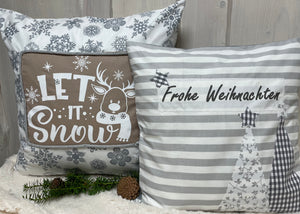 1x Weihnachtliche Landhausstil Kissenhülle * Kissenbezug * Dekokissen * Frohe Weihnachten *grau/weiß gestreift