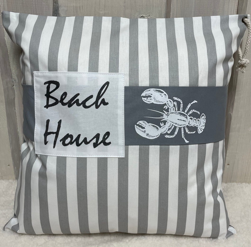 Maritime Kissenhülle, Kissenbezug, Landhausstil Kissen, Dekokissen Beach House grau/weiß