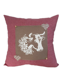 Landhausstil Kissenhülle * Kissenbezug * Dekokissen * Kuh* rot/beige