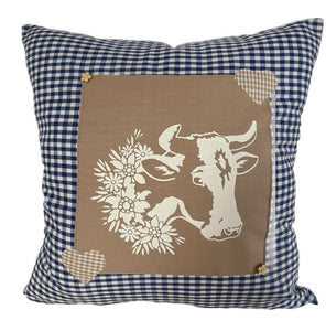 Landhausstil Kissenhülle * Kissenbezug * Dekokissen * Kuh* blau/beige