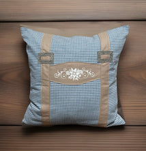 Load image into Gallery viewer, 1x country house style cushion cover, cushion cover, farmhouse decorative cushion * suspenders * blue/beige
