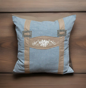 1x country house style cushion cover, cushion cover, farmhouse decorative cushion * suspenders * blue/beige