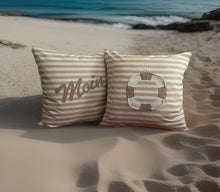 Lade das Bild in den Galerie-Viewer, 1 Maritime Kissenhülle, Kissenbezug, Landhausstil Kissenhüllen, Dekokissen *Moin* beige/weiß gestreift
