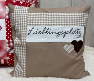 Landhausstil Kissenhülle * Kissenbezug * Dekokissen beige/weiß * Lieblingsplatz * 40x40cm.