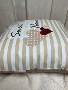 1x Landhausstil Kissenhülle * Kissenbezug * Dekokissen * Sweet Home * beige/weiß gestreift
