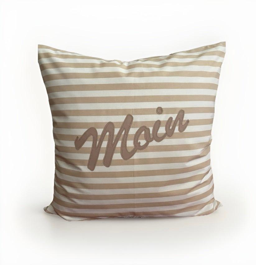 1 Maritime Kissenhülle, Kissenbezug, Landhausstil Kissenhüllen, Dekokissen *Moin* beige/weiß gestreift