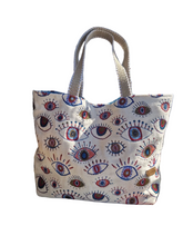Lade das Bild in den Galerie-Viewer, Handgefertigte Strandtasche, Shopper aus gewebten Stoff 50x39x14cm
