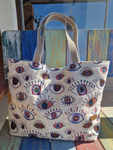 Lade das Bild in den Galerie-Viewer, Handgefertigte Strandtasche, Shopper aus gewebten Stoff 50x39x14cm
