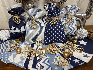 Adventskalender,Landhausstil Adventskalender zum Befüllen, 24 Säckchen zum Advent , Adventskalender Zahlen aus Holz, blau /weiß