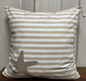 1 Maritime Kissenhülle, Kissenbezug, Landhausstil Kissenhüllen, Dekokissen *Seestern* beige/weiß gestreift