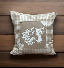 Load image into Gallery viewer, 1x country house style cushion cover * cushion cover * farmhouse decorative cushion * cow* beige/white
