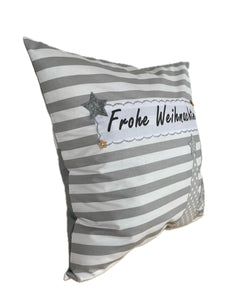 1x Weihnachtliche Landhausstil Kissenhülle * Kissenbezug * Dekokissen * Frohe Weihnachten *grau/weiß gestreift