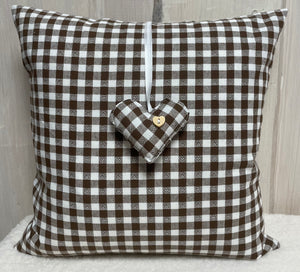 Landhausstil Kissenhülle * Kissenbezug * Bauernstube Dekokissen * beige/braun, kariert
