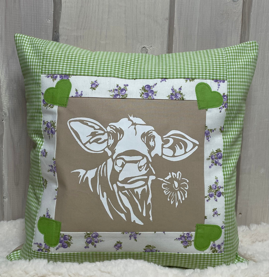 Patchwork Kissenhülle, Landhausstil Kissenbezug, beige/grün 40x40cm.