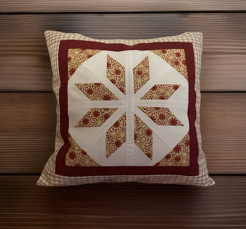 Patchwork Kissenhülle, Landhausstil Kissenbezug, beige /rot/ weiß 40x40cm