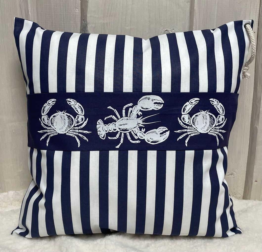 Maritime Kissenhülle, Kissenbezug, Landhausstil Kissen, Dekokissen * Krebse * blau/weiß