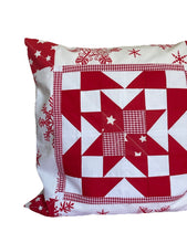 Carregar imagem no visualizador da galeria, Patchwork Kissenhülle, Landhausstil Kissenbezug, rot/weiß 40x40cm

