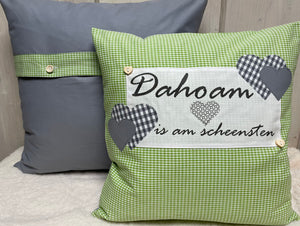 Country house style cushion cover, cushion cover, country house cushion, decorative cushion *Dahoam is most beautiful* green/gray