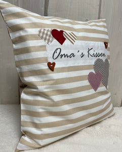 Landhausstil Kissenhülle, Kissenbezug Dekokissen Oma’s Kissen, beige/weiß gestreift
