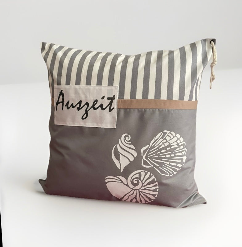 Maritime Kissenhülle, Kissenbezug, Landhausstil Kissen, Dekokissen *Auszeit* grau/weiß