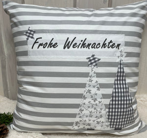 1x Weihnachtliche Landhausstil Kissenhülle * Kissenbezug * Dekokissen * Frohe Weihnachten *grau/weiß gestreift