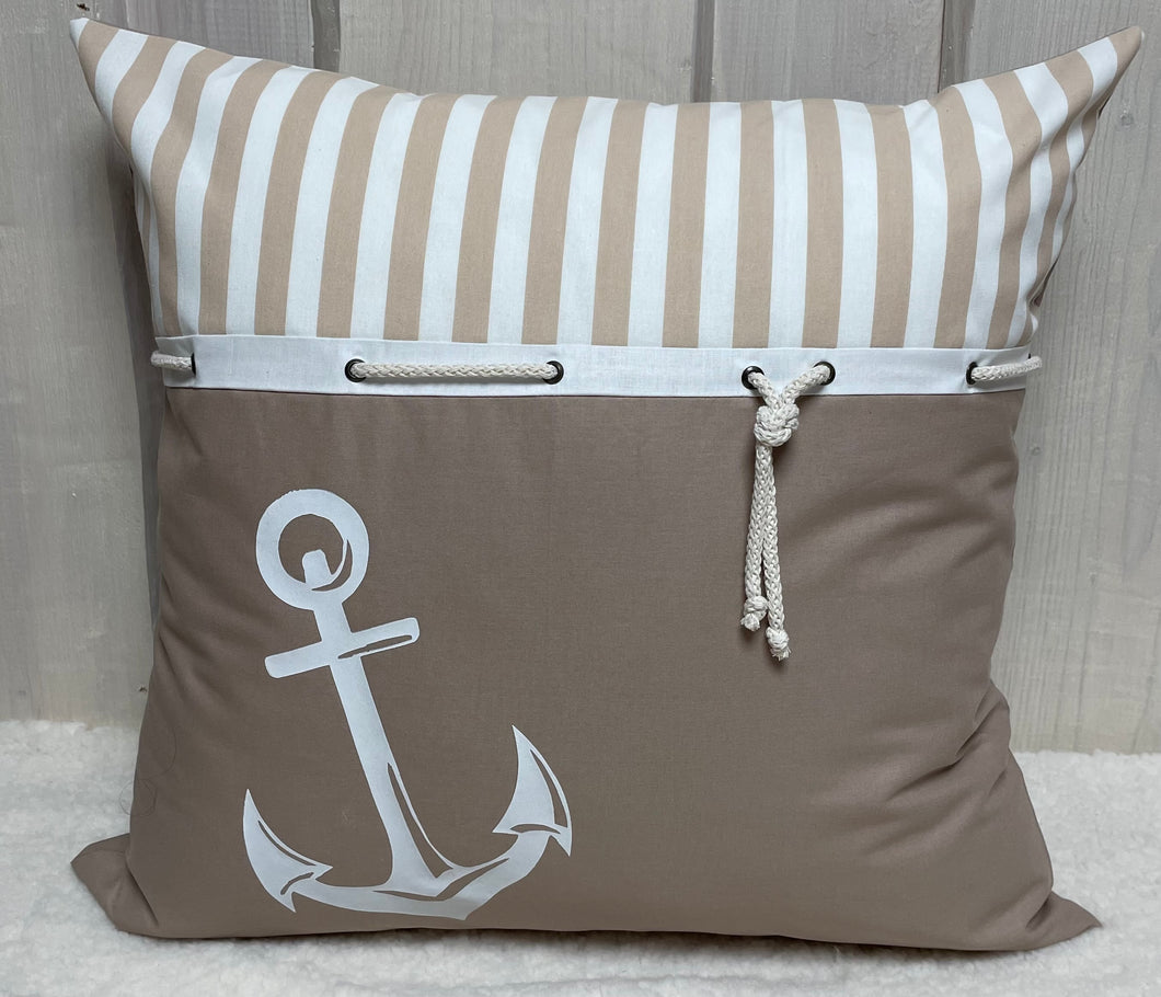 Maritime Kissenhülle, Kissenbezug, Landhausstil Kissen, Dekokissen * Anker * beige/weiß