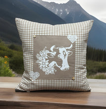 Load image into Gallery viewer, 1x country house style cushion cover * cushion cover * farmhouse decorative cushion * cow* beige/white
