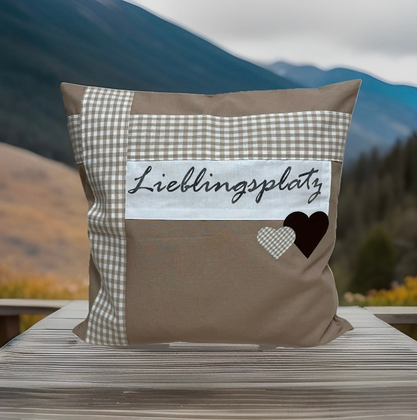 Landhausstil Kissenhülle * Kissenbezug * Dekokissen beige/weiß * Lieblingsplatz * 40x40cm.