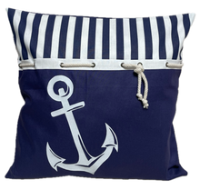Lade das Bild in den Galerie-Viewer, Maritime Kissenhülle, Kissenbezug, Landhausstil Kissen, Dekokissen Anker blau/weiß
