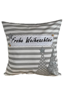 1x Weihnachtliche Landhausstil Kissenhülle * Kissenbezug * Dekokissen * Frohe Weihnachten *grau/weiß gestreift