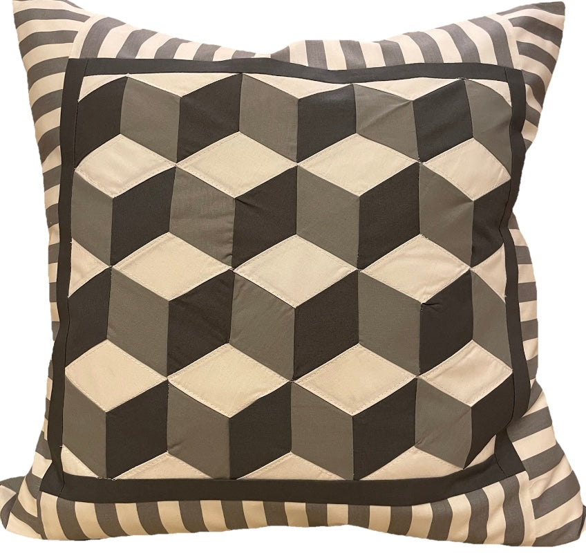 Patchwork Kissenhülle in 3D Optik, Landhausstil Kissenbezug, grau/weiß/anthrazit