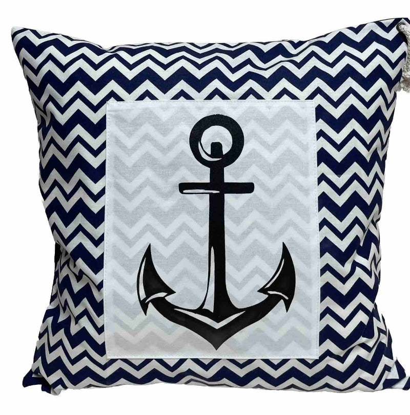 Maritime Kissenhülle, Kissenbezug, Landhausstil Kissen, Anker blau/weiß