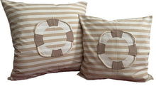Lade das Bild in den Galerie-Viewer, 1 Maritime Kissenhülle, Kissenbezug, Landhausstil Kissenhüllen, Dekokissen *Rettungsring* beige/weiß gestreift
