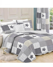 Load image into Gallery viewer, Patchwork Decke, Tagesdecke, Kinderdecke, Bettüberwurf 160x230cm grau/weiß/mint
