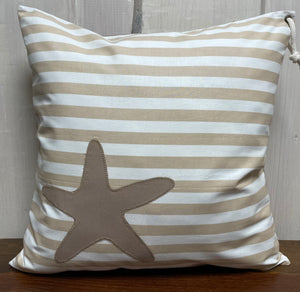 1 Maritime Kissenhülle, Kissenbezug, Landhausstil Kissenhüllen, Dekokissen *Seestern* beige/weiß gestreift