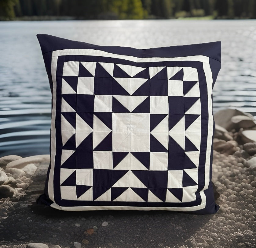 Patchwork Kissenhülle, Landhausstil Kissenbezug, blau/weiß 50x50cm