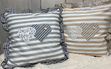 Load image into Gallery viewer, 1x country house style cushion cover * cushion cover with ruffles * decorative cushion * hearts * grey/white
