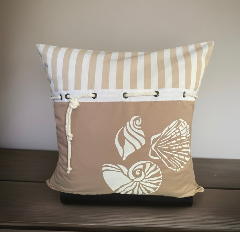 Maritime Kissenhülle, Kissenbezug, Landhausstil Kissen, Dekokissen beige /weiß