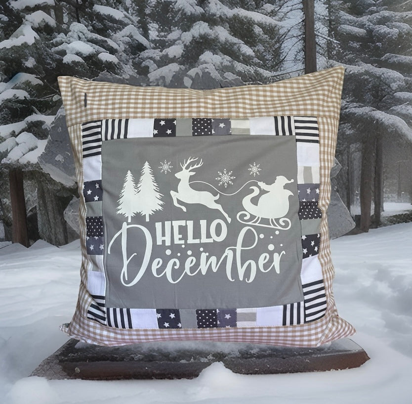 Patchwork Kissenhülle, Landhausstil Kissenbezug, grau /beige/weiß 50x50cm