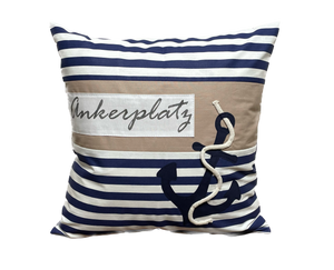 1x Maritime Kissenhülle, Kissenbezug, Landhausstil Kissen, Dekokissen Ankerplatz blau/weiß