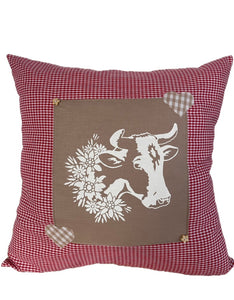 Landhausstil Kissenhülle * Kissenbezug * Dekokissen * Kuh* rot/beige