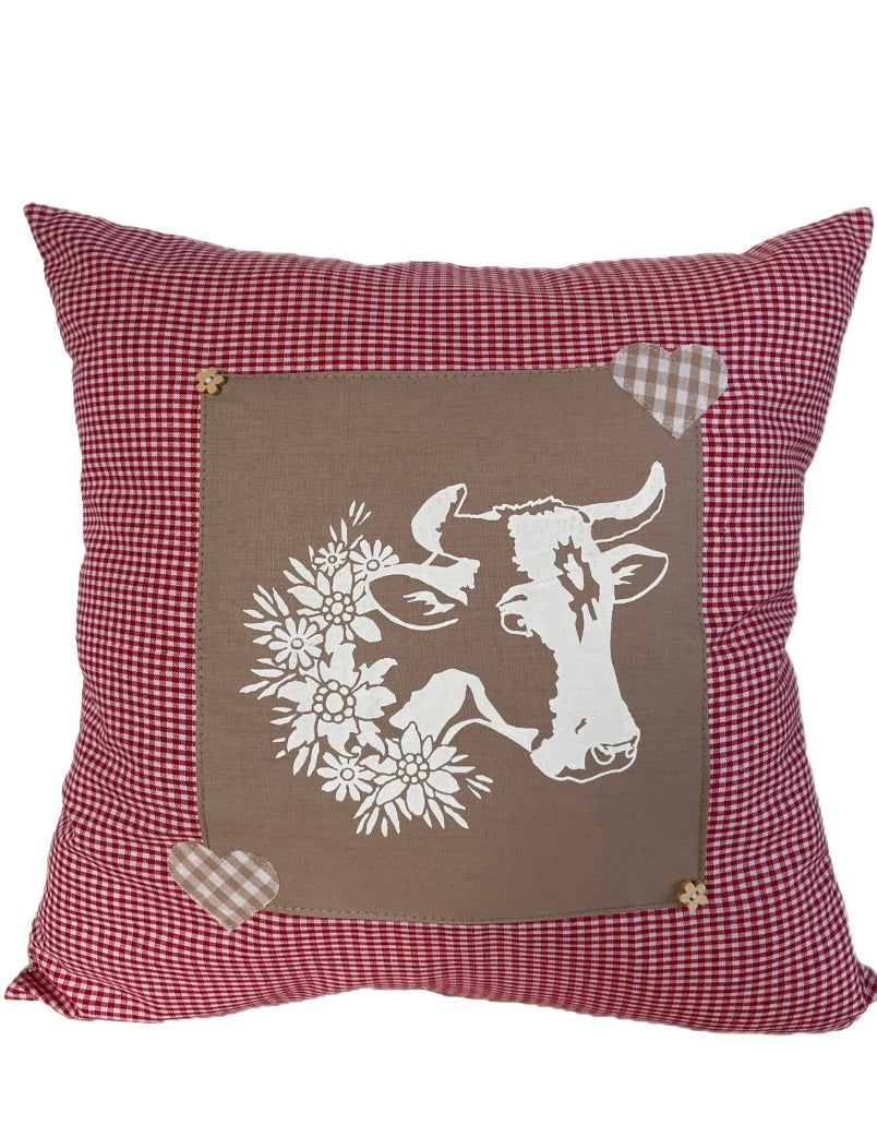 Landhausstil Kissenhülle * Kissenbezug * Dekokissen * Kuh* rot/beige