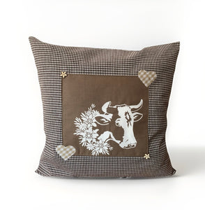 1 country house style cushion cover, cushion cover, decorative cushion * Cow * Brown